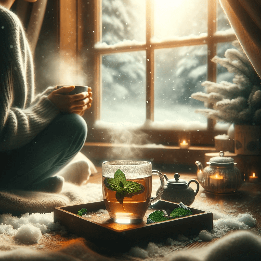 شاي بنعناع منعش مع جلسة باردة باستخدام الذكاء الصناعي