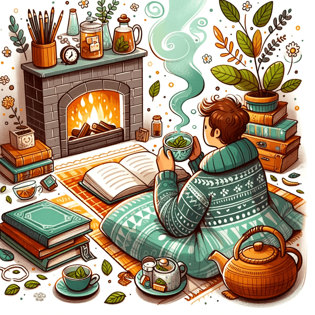 جلسة شتوية مع كوب شاي منعش ودافئ